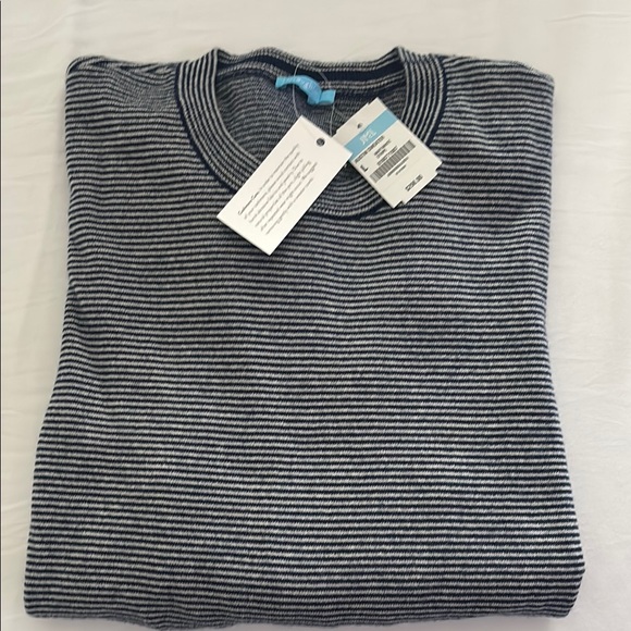 J. McLaughlin Gray Crewneck Sweater with Subtle Stripes
